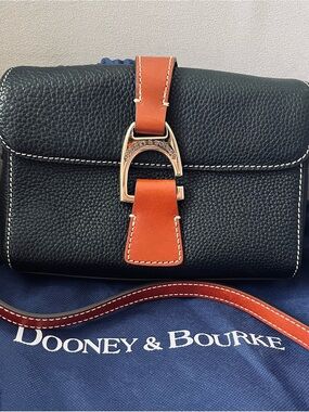 Dooney & Bourke Black Pebbled Leather Crossbody with Tan Accent
